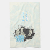 Koele gotische schedel en blauw roos op maat theedoek (Verticaal)