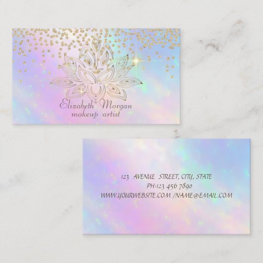 Koele Gouden Diamanten Lotus Kleurrijke Holografis Visitekaartje (Voorkant / Achterkant)