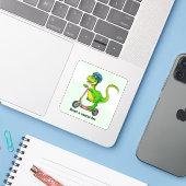 Koele Groene Dinosaurus Sticker (Laptop met iPhone)
