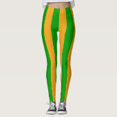 Koele Groene Gele Kerstmisstreep Leggings (Voorkant)