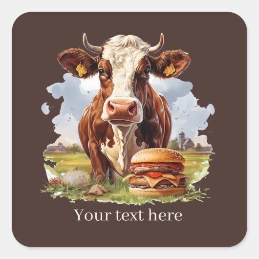 Koele hamburger koe aanpasbaar vierkante sticker (Voorkant)