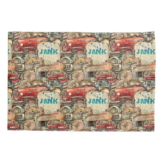 Koele hand getekend Unieke oude auto  kunstwerk Kussensloop (Achterkant)