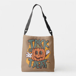 Koele hand getrokken cartoon gezicht op pompoen crossbody tas