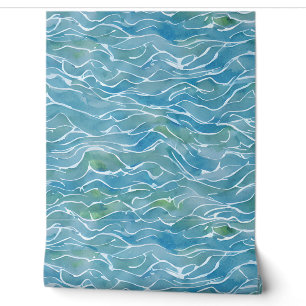 Koele handgeschilderde waterverf nautische blauwe behang