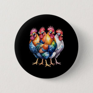 Koele Hanen Met Zonnebrillen Kleurrijke Kippenboer Ronde Button 5,7 Cm