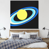 Koele Heldere Gele Saturn Blauwe Witte Groene Ring Canvas Afdruk (Insitu (Slaapkamer))