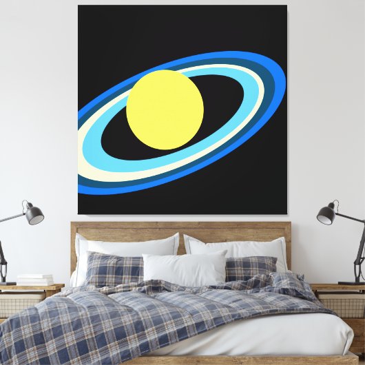 Koele Heldere Gele Saturn Blauwe Witte Groene Ring Canvas Afdruk (Insitu (Slaapkamer))