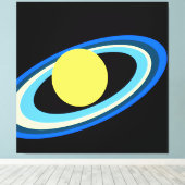 Koele Heldere Gele Saturn Blauwe Witte Groene Ring Canvas Afdruk (Insitu (Houten vloer))