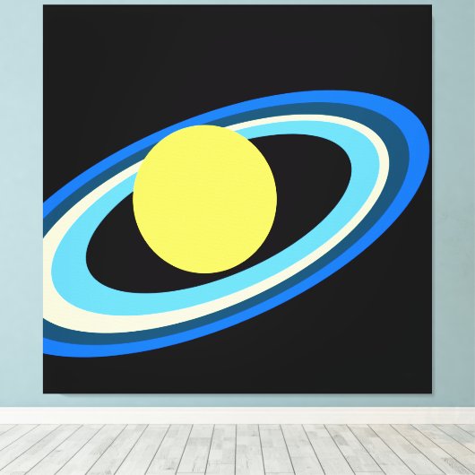 Koele Heldere Gele Saturn Blauwe Witte Groene Ring Canvas Afdruk (Insitu (Houten vloer))