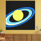 Koele Heldere Gele Saturn Blauwe Witte Groene Ring Canvas Afdruk (Insitu (Woonkamer))