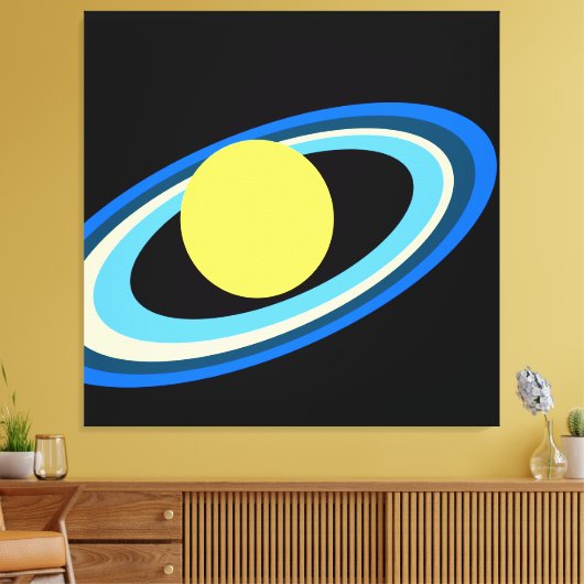 Koele Heldere Gele Saturn Blauwe Witte Groene Ring Canvas Afdruk (Insitu (Woonkamer))