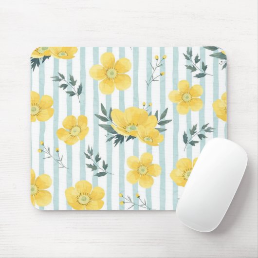 Koele hemelsblauwe strepen en een gele papaver mui muismat (Met muis)