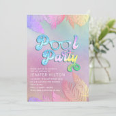 Koele holografische tropische bladeren script pool kaart (Staand voorkant)