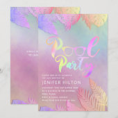 Koele holografische tropische bladeren script pool kaart (Voorkant / Achterkant)