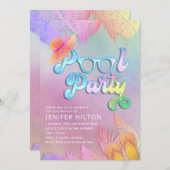 Koele holografische tropische bladeren script pool kaart (Voorkant / Achterkant)