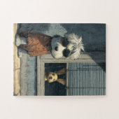 Koele hond en nieuwsgierige Bunny Jigsaw Puzzel (Horizontaal)