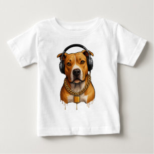 Koele hond met hoofdtelefoon en gouden ketting - U