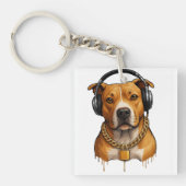 Koele hond met hoofdtelefoon en gouden ketting - U Sleutelhanger (voorkant)