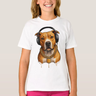 Koele hond met hoofdtelefoon en gouden ketting - U T-shirt