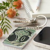 Koele hoofdtelefoon Groene tweekleurige spiraal Sleutelhanger (Voorkant Rechts)