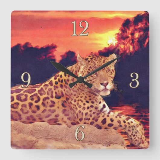 Koele Jaguar bij Tikal Big Cat Wildlife Wall Clock Vierkante Klok (Voorkant)