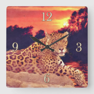 Koele Jaguar bij Tikal Big Cat Wildlife Wall Clock Vierkante Klok
