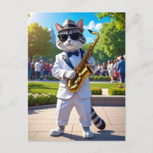 Koele Jazz Kat Briefkaart (Voorkant)