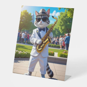 Koele Jazz Kat Reclamebord Met Voetstuk