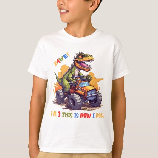 koele jongens 3e verjaardag dinosaurus prehistoris t-shirt (Voorkant)
