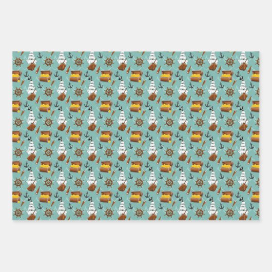 koele jongens piraatdieren getild patroon inpakpapier vel (Voorkant)