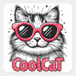 Koele Kat 1 Vierkante Sticker