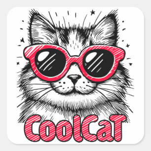 Koele Kat 1 Vierkante Sticker