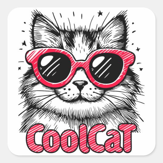 Koele Kat 1 Vierkante Sticker (Voorkant)