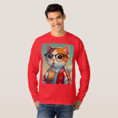 Koele kat drinkt boba t-shirt (Voorkant volledig)
