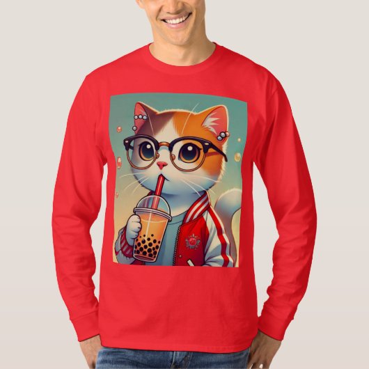 Koele kat drinkt boba t-shirt (Voorkant)