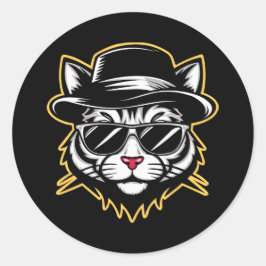 Koele Kat Fedora Zonnebril Ronde Sticker