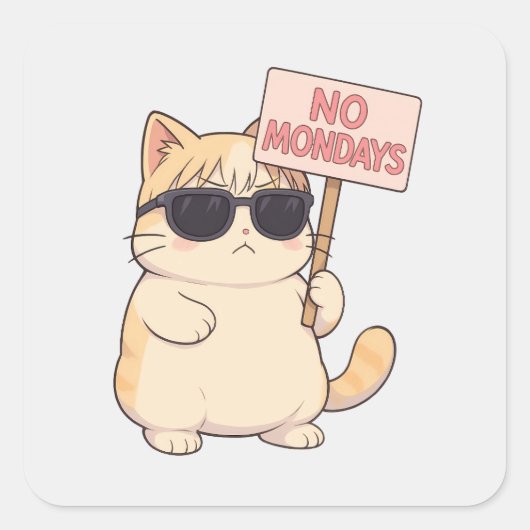 Koele Kat Geen Maandagen Aesthetic Meme Vierkante Sticker (Voorkant)