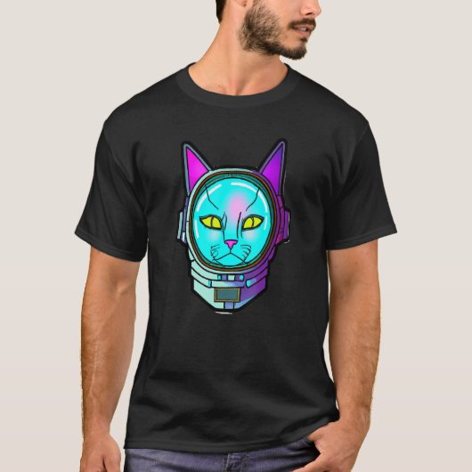 Koele kat in ruimtehelm astronaut t-shirt (Voorkant)