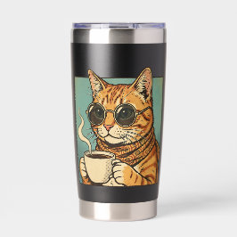 Koele Kat Koffie Retro Stijl Ontwerp voor Kat Lief Geïsoleerde Drinkbeker