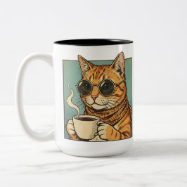 Koele Kat Koffie Retro Stijl Ontwerp voor Kat Lief Tweekleurige Koffiemok