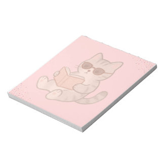 Koele Kat Leest Boek Pastel Roze Esthetiek Notitieblok