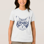 Koele Kat met Bril Tri-Blend Shirt (Voorkant)