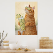 Koele kat met een citrus: Summer Vibes Illustratie Poster (Keuken)