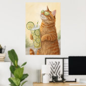 Koele kat met een citrus: Summer Vibes Illustratie Poster (Thuiskantoor)