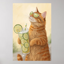 Koele kat met een citrus: Summer Vibes Illustratie Poster