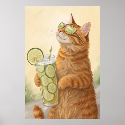 Koele kat met een citrus: Summer Vibes Illustratie Poster (Voorkant)