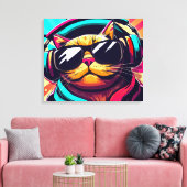 koele kat met koptelefoon kunstprint canvas afdruk (Insitu (Woonkamer))