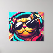 koele kat met koptelefoon kunstprint canvas afdruk (Voorkant)