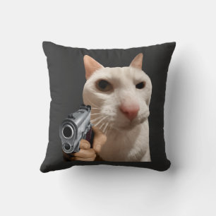 Koele Kat Met Pistool Grappige Meme Kussen
