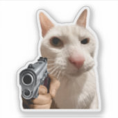 Koele Kat Met Pistool Grappige Meme Sticker (Voorkant)